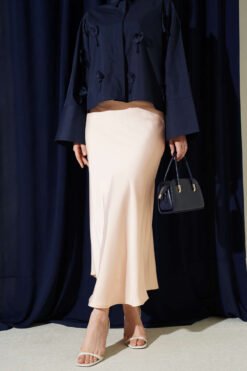 Elastic Waist Satin Skirt Powder Pink groothandel skirt - Hicabistan Turkije fabriek