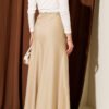 Elastic Waist Satin Flared Skirt Beige al por mayor skirt view 3 - Hicabistan fábrica Turquía