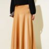 Elastic Waist Satin Flared Skirt Camel groothandel skirt view 3 - Hicabistan Turkije fabriek