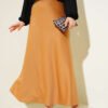 Elastic Waist Satin Flared Skirt Camel al por mayor skirt - Hicabistan fábrica Turquía