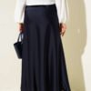 Elastic Waist Satin Flared Skirt Navy Blue all'ingrosso skirt view 3 - Hicabistan fabbrica Turchia