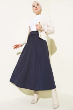 Alternatieve weergave van Belted Scuba Flared Skirt Navy Blue
