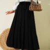 Belted Lace Trim Skirt Black