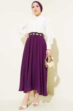 Alternatieve weergave van Elastic Waist Chiffon Skirt Purple