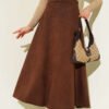 Belted Suede Skirt Brown بالجملة skirt - Hicabistan مصنع تركيا