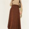Belted Suede Skirt Brown wholesale skirt view 2 - Hicabistan Turkey factory