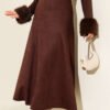 Belted Suede Flared Skirt Brown en gros skirt - Hicabistan usine Turquie