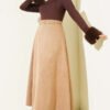 Belted Suede Flared Skirt Camel بالجملة skirt view 2 - Hicabistan مصنع تركيا
