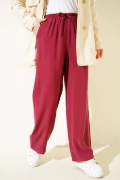 Belted Tencel Pants Burgundy