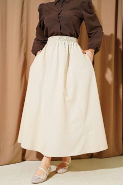 Elastic Waist Terikoton Skirt Cream