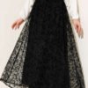 Elastic Waist Tulle Floral Skirt Black