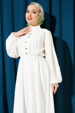 Vista alternativa de Waist Elastic Half Brit Button Dress White