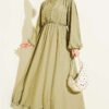 Waist Elastic Half Brit Button Dress