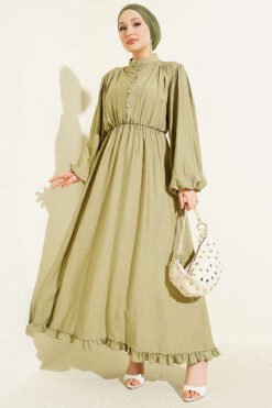 Waist Elastic Half Brit Button Dress