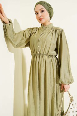 Vista alternativa de Waist Elastic Half Brit Button Dress
