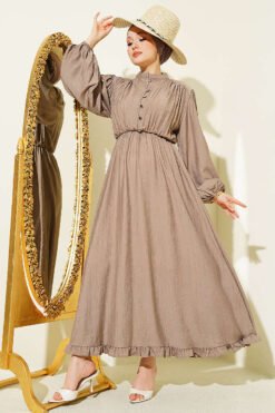 Waist Elastic Half Brit Button Dress