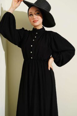 Vista alternativa de Waist Elastic Half Brit Button Dress Black