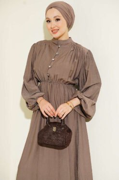 Alternative view of Waist Elastic Half Brit Button Dress Mink