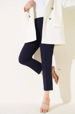 Alternative view of High-Waisted Slim Fit Fabric Trousers Navy Blue