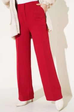 High-Waisted Wide Leg Trousers Red