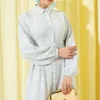 Button-Up Striped Dress with Belt Baby Blue all'ingrosso dress view 2 - Hicabistan fabbrica Turchia