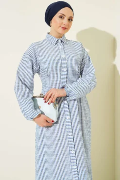 Alternative view of Button-Up Striped Dress with Belt Indigo