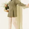 Belted Modal Shirt Khaki Großhandel shirt view 2 - Hicabistan Türkei Fabrik