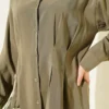 Belted Modal Shirt Khaki Großhandel shirt view 4 - Hicabistan Türkei Fabrik