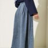 Pleated Pocket Denim Skirt Blue Großhandel skirt view 3 - Hicabistan Türkei Fabrik