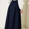 Pleated Pocket Denim Skirt Navy Blue Großhandel skirt view 3 - Hicabistan Türkei Fabrik