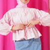 Belted Gathered Short Shirt Pink Großhandel shirt - Hicabistan Türkei Fabrik