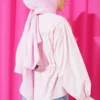 Belted Gathered Short Shirt Pink Großhandel shirt view 3 - Hicabistan Türkei Fabrik