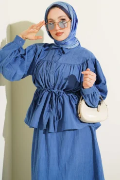 Alternative view of Belted Pleated Tencel Skirt Set Indigo
