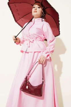 Belted Zippered Skirted Two-Piece Set Pink