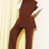 Belted Zippered Vest Set Brown groothandel clothing set view 2 - Hicabistan Turkije fabriek