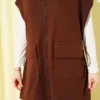 Belted Zippered Vest Set Brown groothandel clothing set view 4 - Hicabistan Turkije fabriek