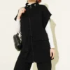 Belted Zippered Vest Set Black all'ingrosso clothing set view 2 - Hicabistan fabbrica Turchia