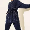 Belted Pearl Scuba Two-Piece Set Navy Blue