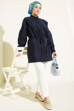 Oversize Odesa Shirt Navy Blue Großhandel shirt view 2 - Hicabistan Türkei Fabrik