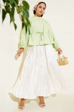 Belted Pleated Short Shirt wholesale shirt view 2 - Hicabistan Turkey factory
