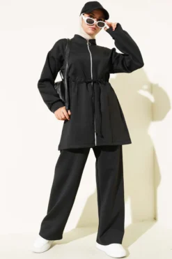 Belted Tunic Scuba Set Black