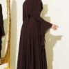 Belted Chiffon Evening Dress Brown بالجملة dress view 3 - Hicabistan مصنع تركيا
