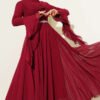 Belted Chiffon Evening Dress Burgundy groothandel dress - Hicabistan Turkije fabriek