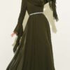 Belted Chiffon Evening Dress Khaki en gros dress - Hicabistan usine Turquie