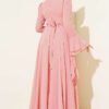 Belted Chiffon Evening Dress Powder Pink wholesale dress view 3 - Hicabistan Turkey factory