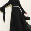 Belted Chiffon Evening Dress Black all'ingrosso dress - Hicabistan fabbrica Turchia