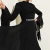 Belted Chiffon Evening Dress Black en gros dress view 2 - Hicabistan usine Turquie