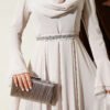Belted Chiffon Evening Dress Stone بالجملة dress view 4 - Hicabistan مصنع تركيا