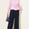 Belted Ankle-Elastic Short Shirt Pink wholesale shirt view 2 - Hicabistan Turkey factory