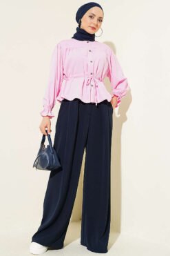 Vista alternativa di Belted Ankle-Elastic Short Shirt Pink